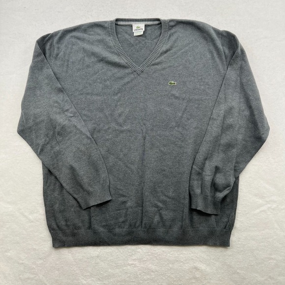 Lacoste Men's V-Neck Long-sleeves Pullover Sweater Gray Cotton Size 8 - Picture 1 of 7
